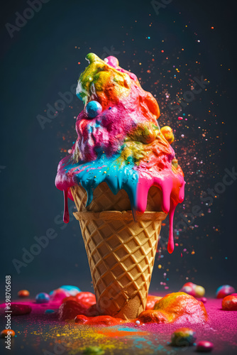 bright colorful Ice cream. Advertising for candy shop or cafe. Created using Generative Ai