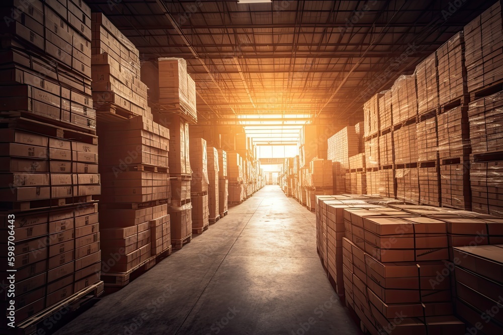 Efficient Warehouse Management: Stored Cards and Boxes Form Shelves and Streams of Light, Generative AI Efficient Warehouse Management: Stored Cards and Boxes Form Shelves and Streams of Light, Generative AI