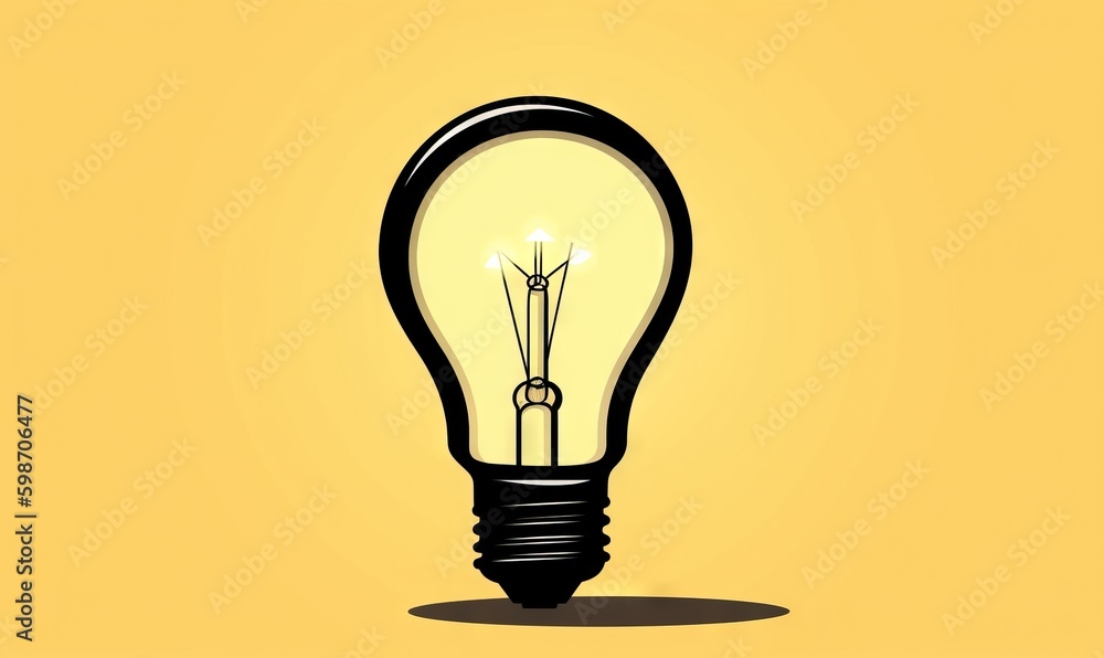 a light bulb with a yellow background and a shadow on the floor. generative ai a light bulb with a yellow background and a shadow on the floor. generative ai