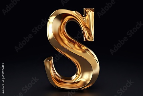 Elegant Gold Letter S: Liquid Metal Symbol and Alphabet Font Design Illustration. Generative AI