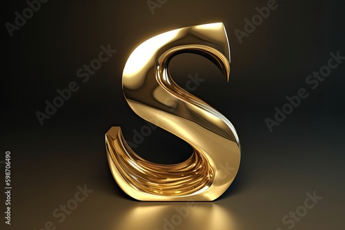 Elegant Liquid Metal Letter 'S': A Must-Have Golden Font Symbol for Your Design: Generative AI
