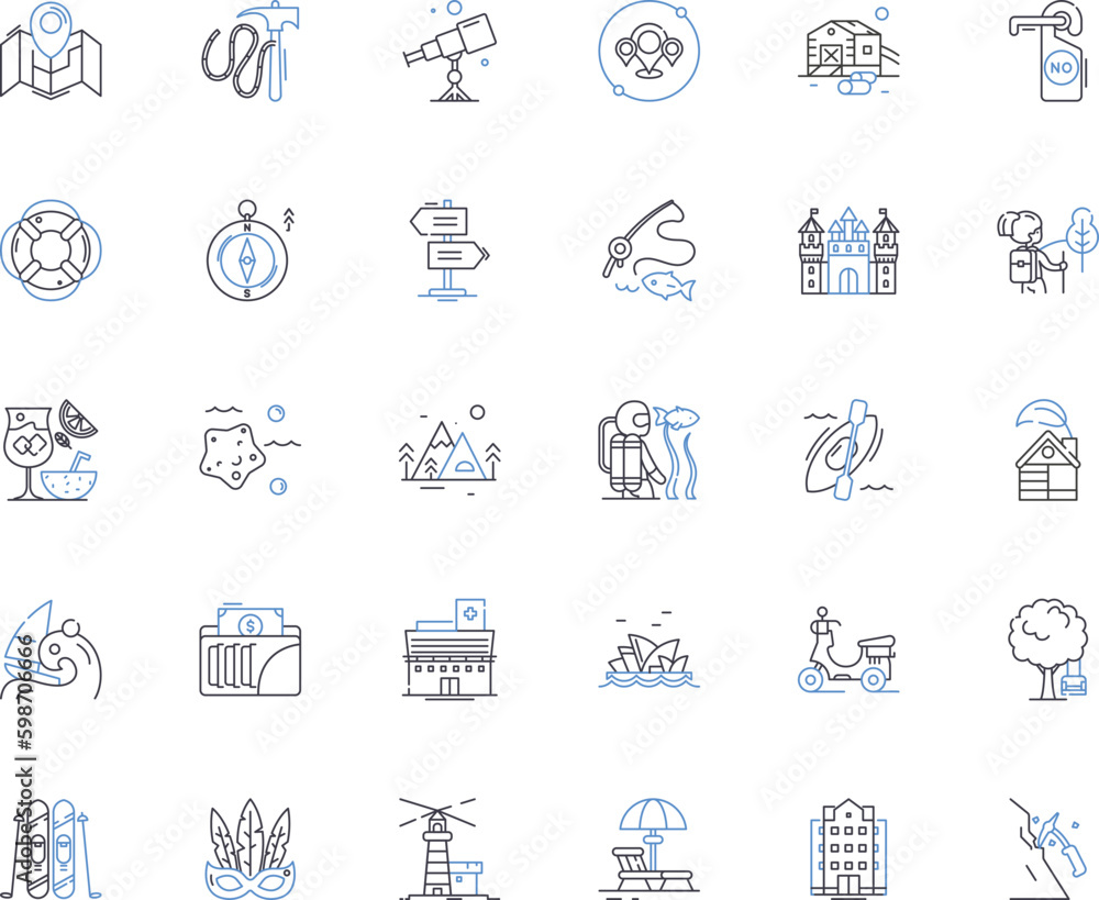 Leisure enterprise line icons collection. Recreation, Adventure, Entertainment, Hospitality, Vacation, Resort, Spa vector and linear illustration. Wellness,Relaxation,Fun outline signs Generative AI