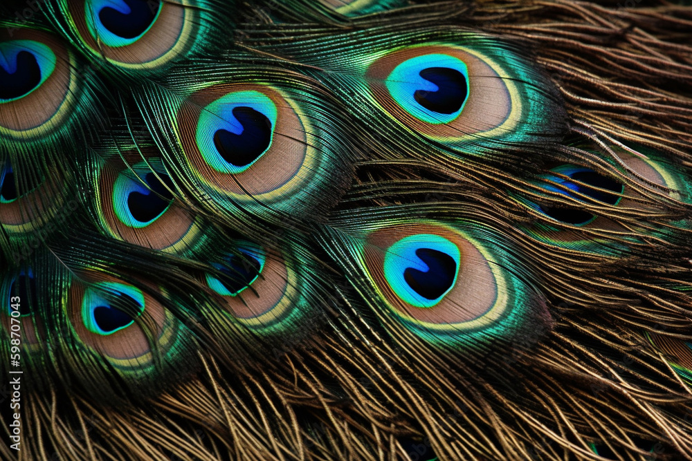 Fototapeta premium A detailed image of a peacock's magnificent tail. generative AI