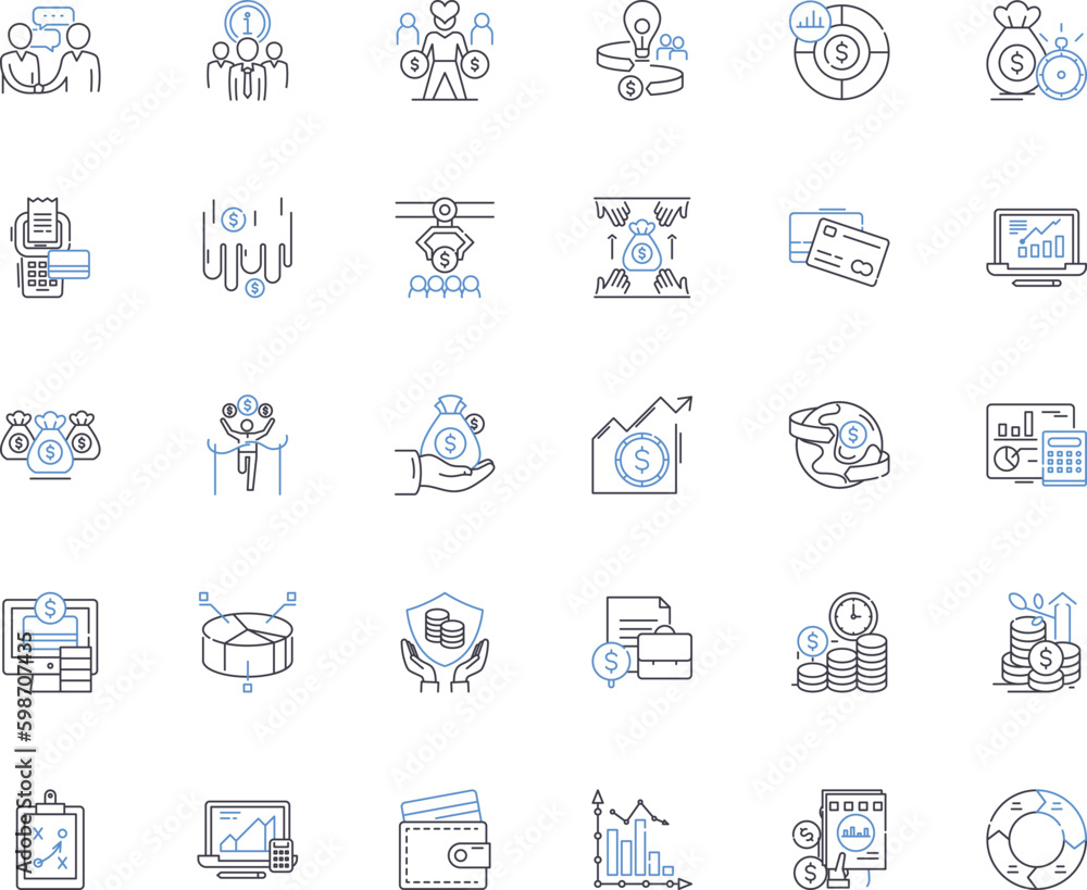 Investment domain line icons collection. Diversification, Portfolio, Risk, Return, Equity, Bond, Commodity vector and linear illustration. Asset,Growth,Income outline signs set Generative AI