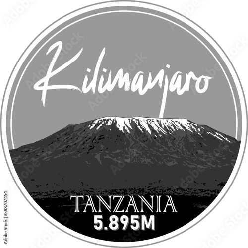 emblem of kilimanjaro mountain - tanzania - black white version
