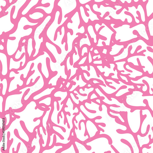 Vector seamless pattern of pink corals. Plant pattern on a white background
