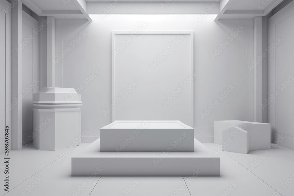 Clean studio septup with an empty podium - 3d rendering. Generative AI Clean studio septup with an empty podium - 3d rendering. Generative AI