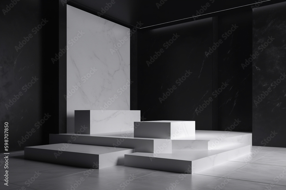 Clean studio septup with an empty podium - 3d rendering. Generative AI Clean studio septup with an empty podium - 3d rendering. Generative AI