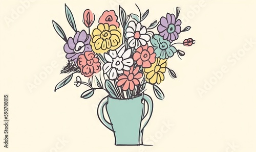  a vase filled with lots of colorful flowers on top of a table. generative ai