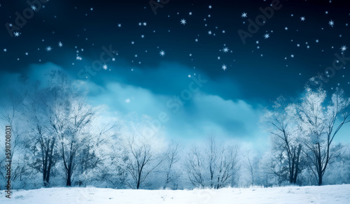 Snowfall background, white and blue background image, snowy landscape. Generative Ai.   © Saulo Collado