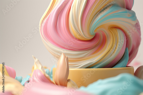 Abstract illustration - dynamic colorful cream twirl, 3d rendering. Generative AI