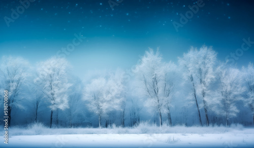 Snowfall background, white and blue background image, snowy landscape. Generative Ai. 