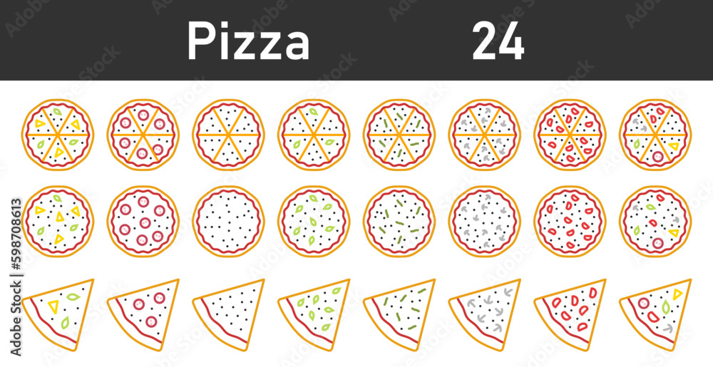 Pizza icons set. Pizza set in linear style.