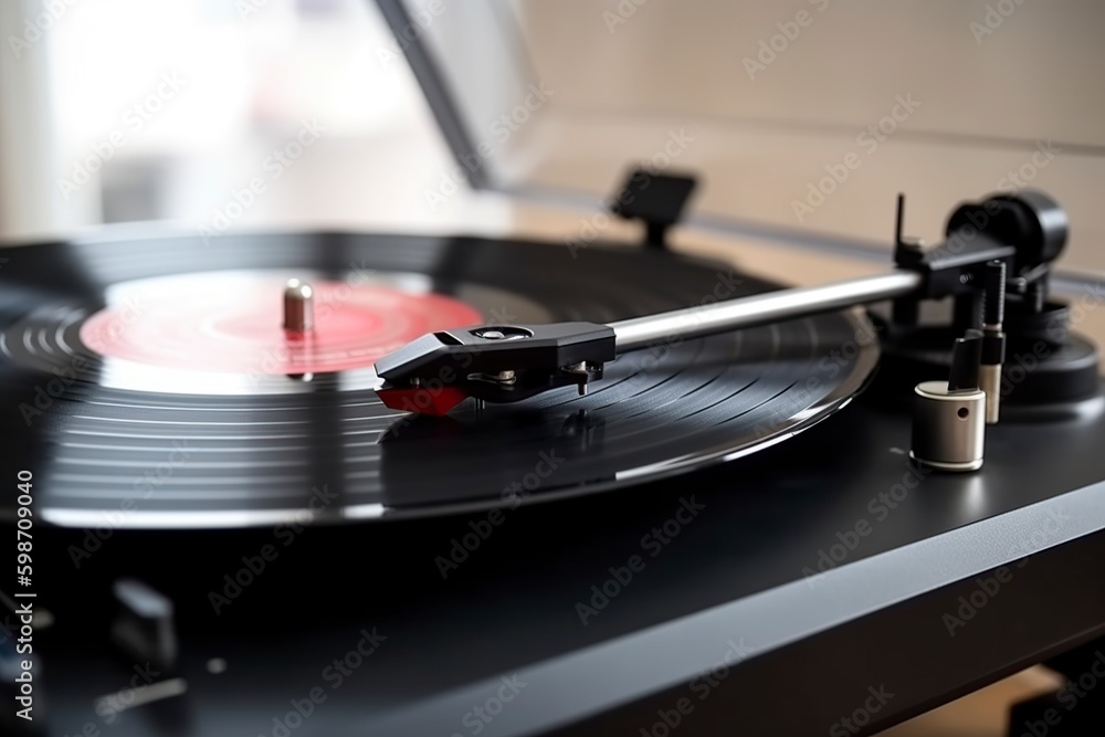 illustration, vinyl record player, generative ai.