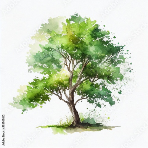 green tree watercolor style Generative AI
