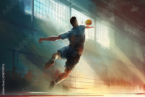 a handball player leaping to score a goal. generative AI