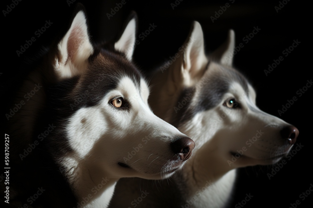 illustration, two siberian husky dogs playing, ai generative