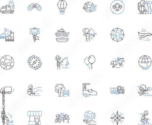Exploration line icons collection. adventure, discovery, curiosity, expedition, traverse, journey, investigate vector and linear illustration. probe,search,quest outline signs set Generative AI
