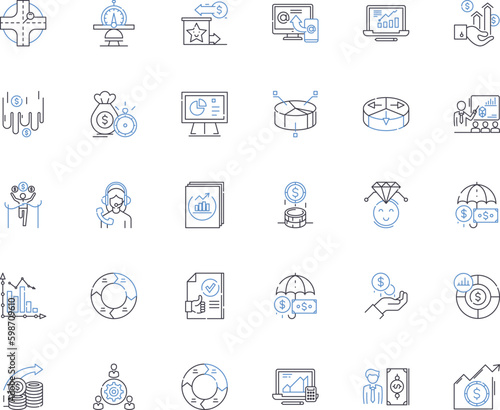 fiscal policy line icons collection. Stimulus, Deficit, Budget, Taxation, Inflation, Austerity, Spending vector and linear illustration. Interest,Revenue,Expansionary outline signs set Generative AI