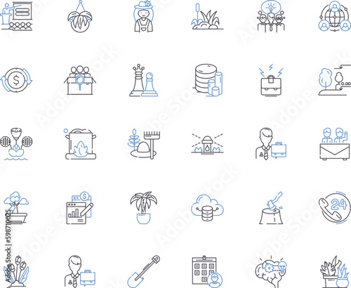 Film production line icons collection. Cinematography, Editing, Lighting, Sound, Set design, Screenwriting, Directing vector and linear illustration. Camera,Props,Special effects outline Generative AI