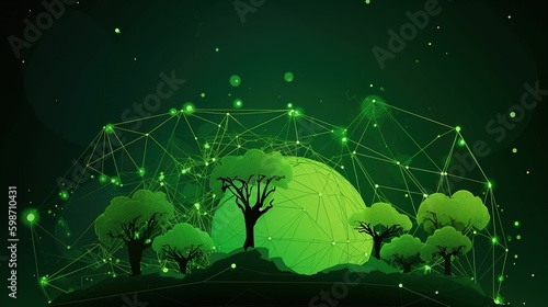 Earth Ecological Green Energy Icons. illustration banner 16 9. copy space . Ai generative