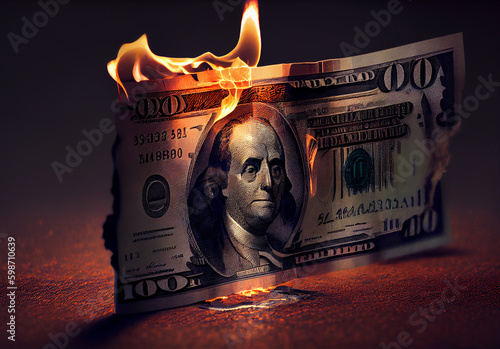 burning dollar on a dark background. ai generated Generative AI