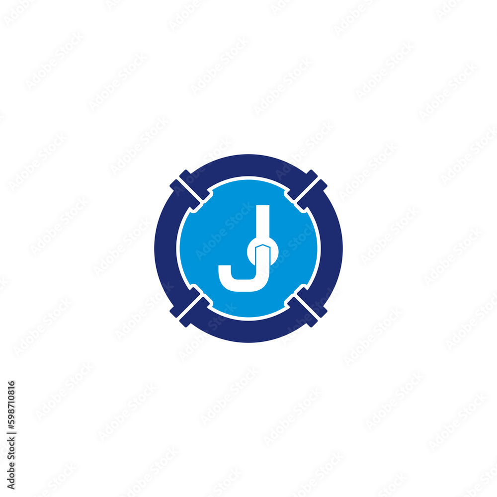 Letter J, Pipe and Wrench Logo Design 002 Letter J, Pipe and Wrench Logo Design 002