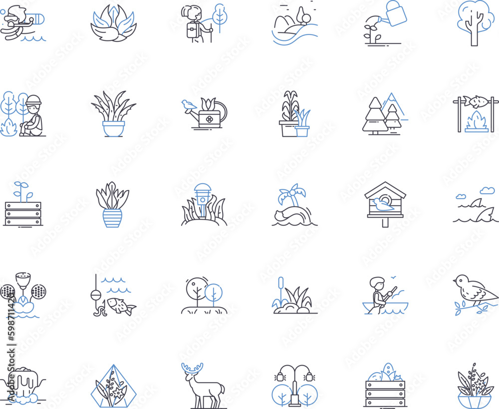 Environment line icons collection. Sustainability, Pollution, Ecosystem, Climate, Conservation, Renewable, Habitat vector and linear illustration. Biodiversity,Resource,Recycling outline Generative AI
