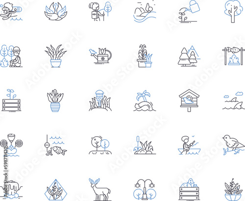 Environment line icons collection. Sustainability, Pollution, Ecosystem, Climate, Conservation, Renewable, Habitat vector and linear illustration. Biodiversity,Resource,Recycling outline Generative AI