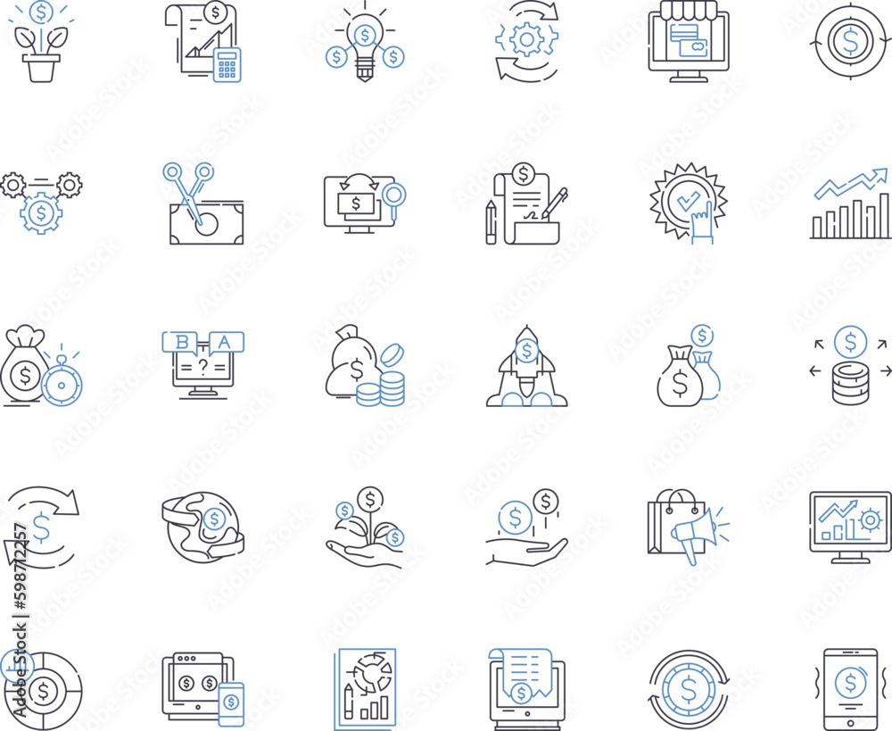 Exchange sales line icons collection. Trading, Bargain, Swap, Deal, Barter, Merchant, Market vector and linear illustration. Bid,Offer,Sell outline signs set Generative AI