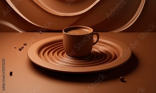  a cup of coffee on a plate with a saucer.  generative ai
