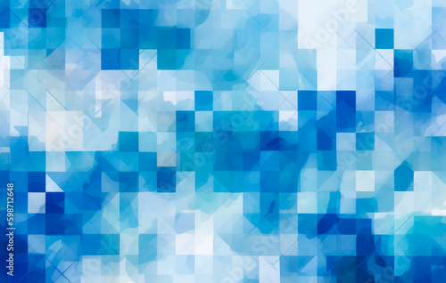 Blue and abstract pattern background, style soft geometric cubism, ethereal watercolor. Generative Ai.
