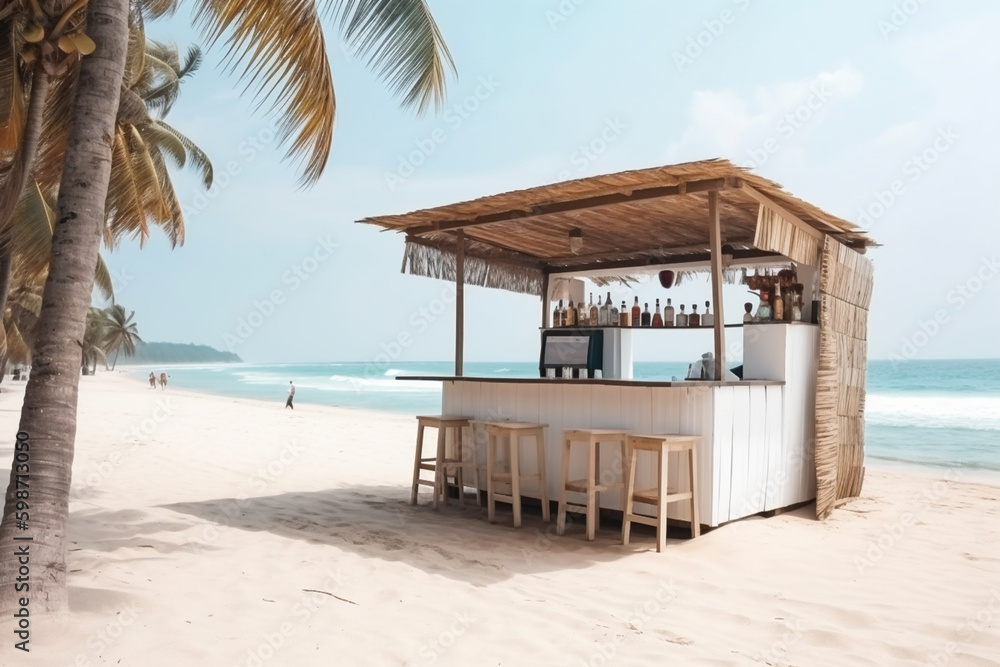 Wooden beach cocktail bar on tropical island in carribean, summer holiday in paradise Wooden beach cocktail bar on tropical island in carribean, summer holiday in paradise