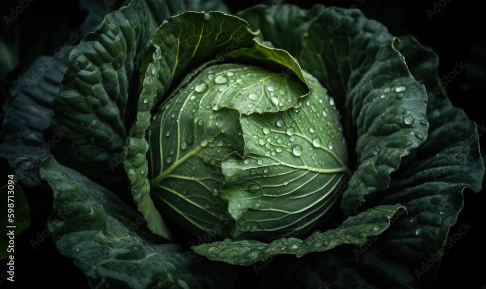 Fototapeta premium a close up of a green leafy plant with water droplets. generative ai