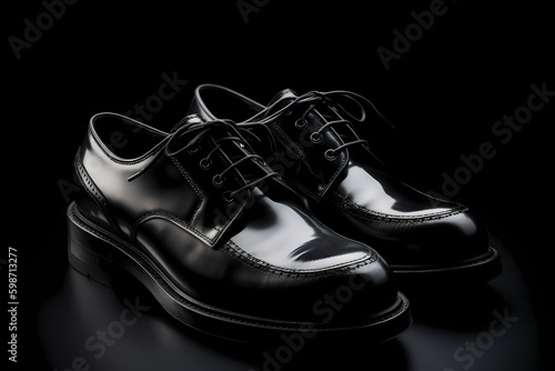 a pair of shiny black leather shoes. generative AI