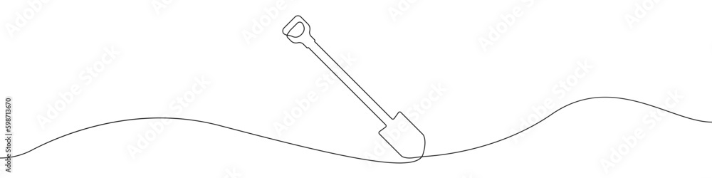 Continuous line drawing of shovel vector icon. Single line shovel icon vector. Vector illustration. Gardening tool concept design outline. Continuous line drawing of shovel vector icon. Single line shovel icon vector. Vector illustration. Gardening tool concept design outline.