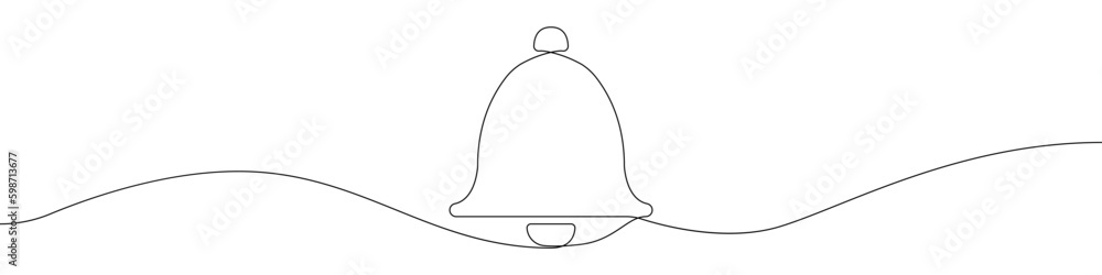 Bell icon continuous line vector drawing. One line bell vector background. Notification icon vector. Vector continuous outline bell design. Bell icon continuous line vector drawing. One line bell vector background. Notification icon vector. Vector continuous outline bell design.