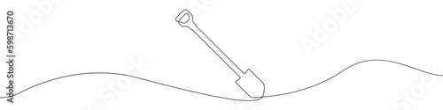 Continuous line drawing of shovel vector icon. Single line shovel icon vector. Vector illustration. Gardening tool concept design outline.