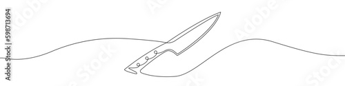 One continuous drawing of a knife vector. One continuous line of the knife pattern. Vector illustration. Linear design of melee weapons. Kitchen knife concept. Knife blade vector.