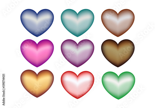 Hoja de iconos de corazones en 3D y diferentes colores