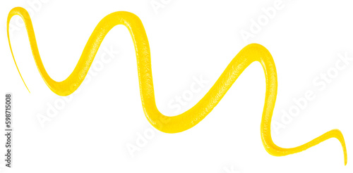 Mustard spill isolated on a white background, top view. Mustard sauce wavy line.