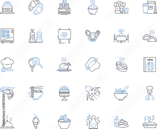 Devouring line icons collection. Consumption, Gluttony, Gorging, Devour, Engulfing, Eating, Ravaging vector and linear illustration. Swallowing,Feasting,Binging outline signs set Generative AI