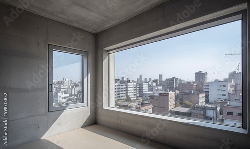  a window in a room with a view of a city. generative ai