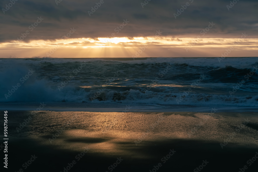 Powerful beautiful Ocean waves at sunset