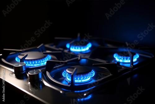 illustration, gas stove in the kitchen, ai generative photo