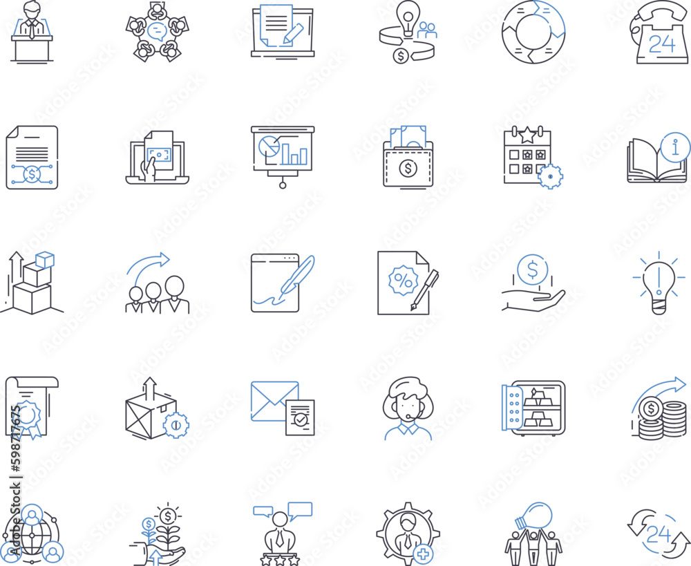 Cash handling office line icons collection. Currency, Tills, Counting, Deposits, Security, Safes, Change vector and linear illustration. Balancing,Audit,Reconciliation outline signs set Generative AI