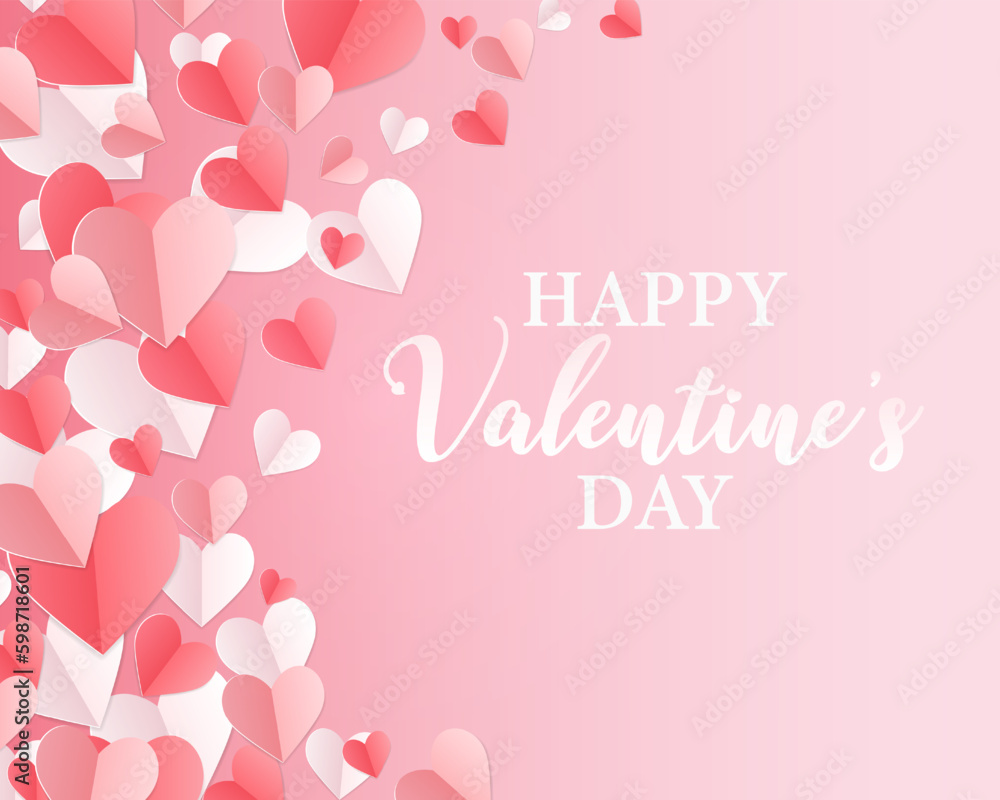 Valentine's Day postcard template with hearts on pink background. Holiday vector illustration. Papercut style Valentine's Day postcard template with hearts on pink background. Holiday vector illustration. Papercut style