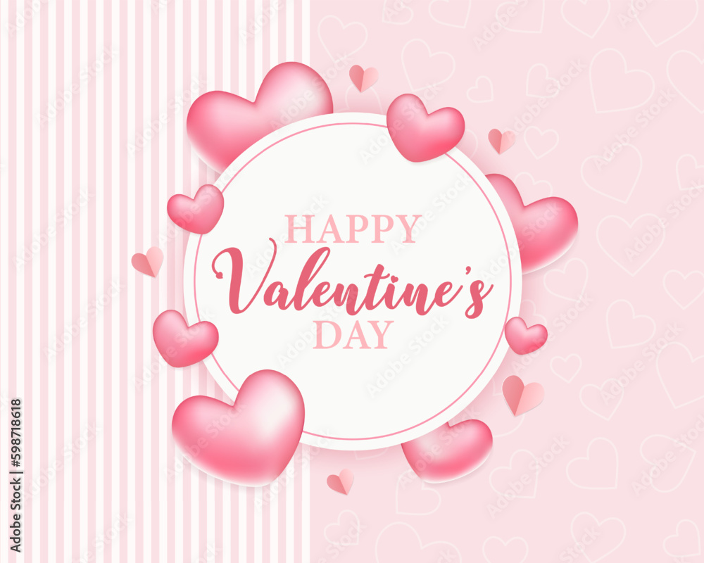 Valentine's Day postcard template with hearts on pink background. Holiday vector illustration. Papercut style