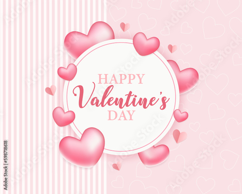 Valentine's Day postcard template with hearts on pink background. Holiday vector illustration. Papercut style © Liliia