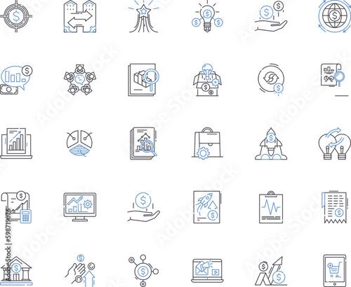 Company worth line icons collection. Valuation, Investment, Assets, Shares, Equity, Growth, Revenue vector and linear illustration. Market cap,Profit,Net worth outline signs set Generative AI
